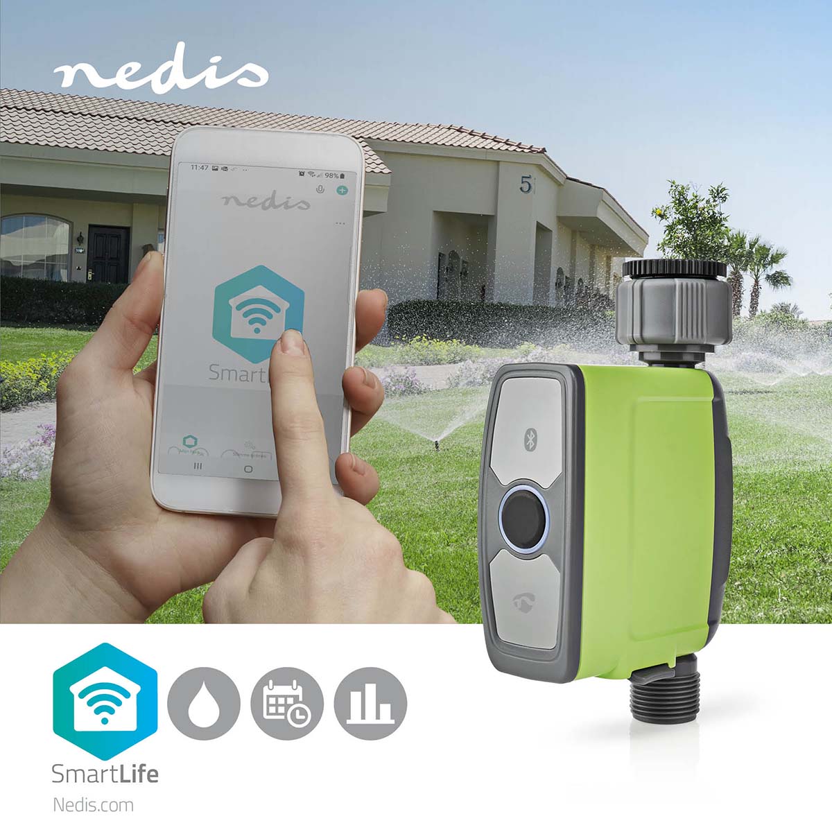 Intelligente Wassersteuerung für den Garten Wasserhahn Gartenschlauch| Bluetooth, IP54, max. Wasserdruck: 8 bar, SmartLife Android™ / IOS