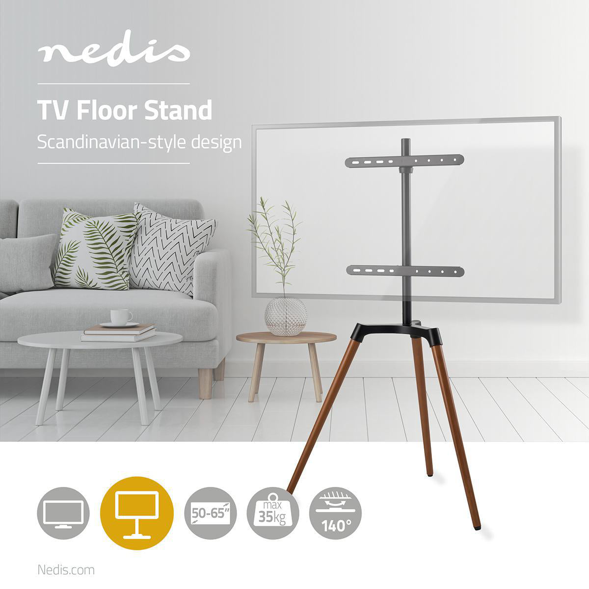 TV Bodenständer 50-65" Skandinavisches Design drehbar schwarz jetzt kaufen - Aktionskönig