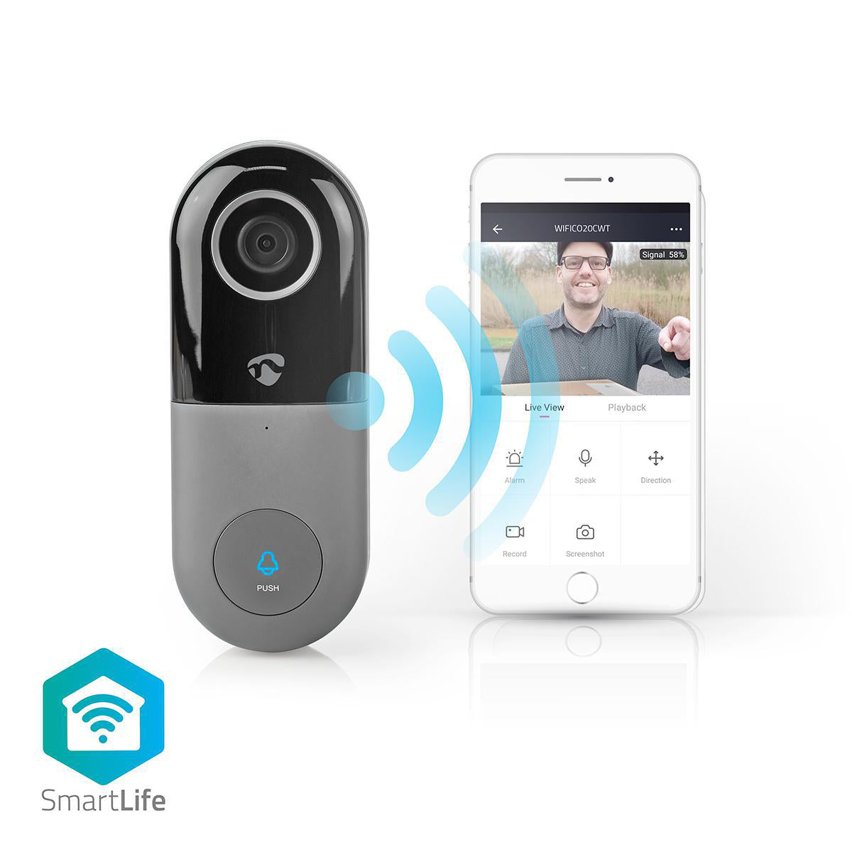 Video-Türsprechanlage, Wi-Fi, Trafo, SmartLife Android™ / IOS, Full HD 1080p, Cloud Speicher (optional) / microSD (nicht enthalten), IP54, mit Bewegungssensor, Nachtsicht