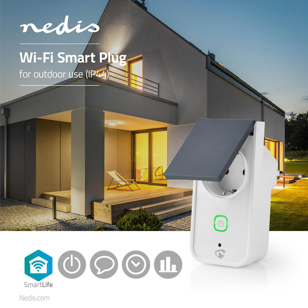 Smart Stecker, Wi-Fi, IP44 für den Aussenbereich, Leistungsmesser Strom Wattmeter Stromverbrauch messen, 3680 W, Schutzkontakt / Typ F (CEE 7/7), -30 bis +40°C, SmartLife Android™ / IOS