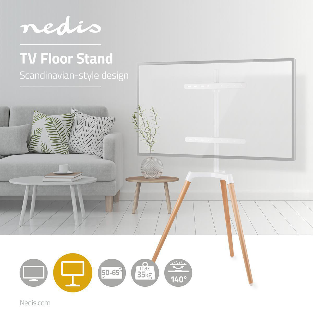 TV Bodenständer 50-65" Skandinavisches Design drehbar weiß jetzt kaufen - Aktionskönig 