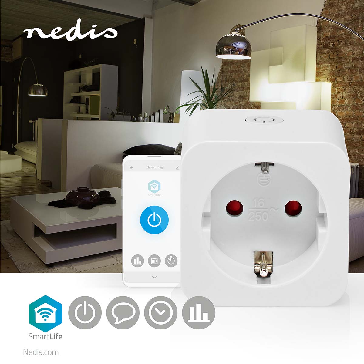 Smart Stecker, Wi-Fi, Leistungsmesser Strom Wattmeter Stromverbrauch messen, 3680 W, Type F (CEE 7/3), -10 bis +45°C, SmartLife Android™ / IOS